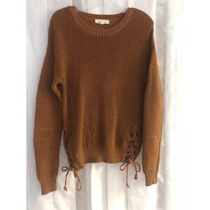 Endless Love Women XL Rust Brown Shaker Knit Sweater Lace Up Side Pullover